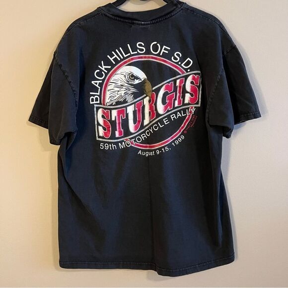 ✨ Vintage Hanes Black Sturgis 1999 Motorcycle Rally Shirt Large - Picture 6 of 9